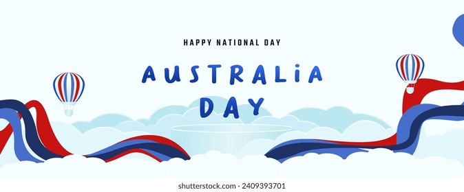Happy Australia Day banner in modern geometric style with dominant color blue. National Holiday greeting card cover with typography. Vector illustration for celebration day and independence party.