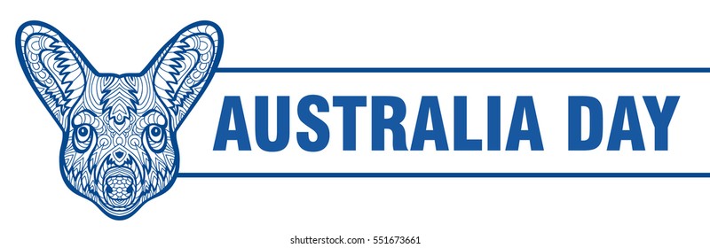 Happy Australia day banner. Vector illustration. Monochrome drawing of a kangaroo with patterns. Zenart