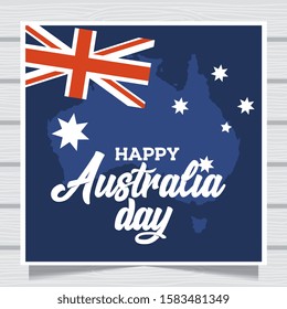 happy australia day card over wooden texture. vector illustration