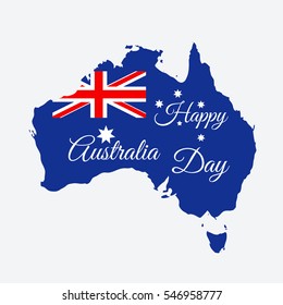 Happy Australia day concept. Continent map in flag color style. Vector illustration