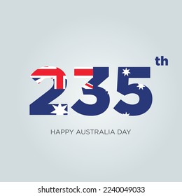 Happy Australia Day Design. Number 235 made of the Australian Flag as Australia celebrates its 235th Australia Day on the 26th of January.