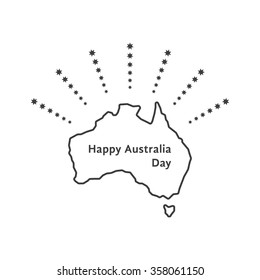 happy australia day with fireworks of stars. concept of memorial, culture, geography, 26th jan month, imprint army workforce. isolated on white background. linear style logo design vector illustration