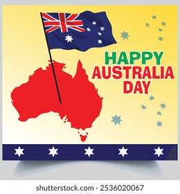 Happy Australia Day flag with map colorful tshirt design vector template
