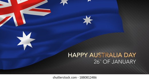 Happy Australia day greeting card, banner with template text vector illustration. Australian 26th of January design element with 3D flag with tricolor