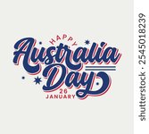 Happy Australia Day holiday celebration greeting card, banner, poster, template. Hand drawn lettering Australia Day logo with red and blue text. 26 January vector illustration.