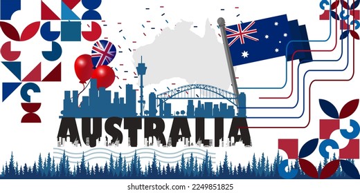 Happy Australia Day, indepenence day. City Background and Flag Illustration and Vector Elements National Concept Greeting Card, Poster or Web Banner Design
