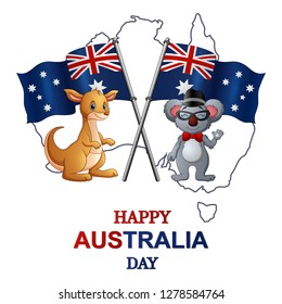 Happy Australia day with kangaroo and koala