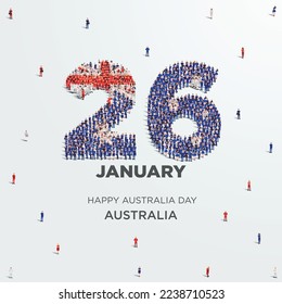 Happy Australia Day. A large group of people form to create the number 26 as Australia celebrates its Australia Day on the 26th of January. Vector illustration.