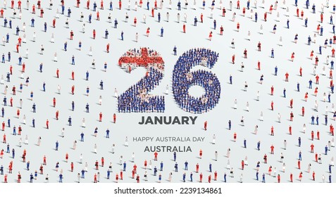 Happy Australia Day. A large group of people form to create the number 26 as Australia celebrates its Australia Day on the 26th of January. Vector illustration. svg