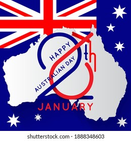 Happy Australia day lettering. Happy 26 th January. Map of Australia with flag. Vector illustration