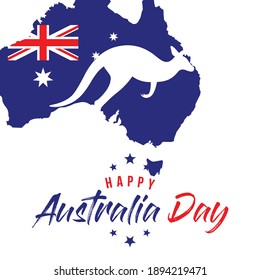 Happy Australia day lettering. calligraphy with flag map of Australia . Vector illustration