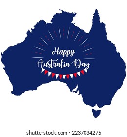 Happy Australia day lettering or calligraphy with Australian flag or map Vector illustration