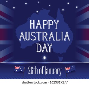 Happy Australia day lettering with flag of Australia. Vector illustration