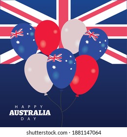 happy australia day lettering with flag and balloons helium vector illustration design