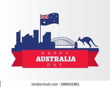 happy australia day lettering with flag and kangarooin landmarks vector illustration design