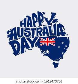 Happy Australia Day lettering graffiti with flag and map of Australia vector cutting style
