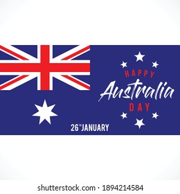Happy Australia Day lettering. greeting card or invitation card. Map of Australia with flag. Vector illustration