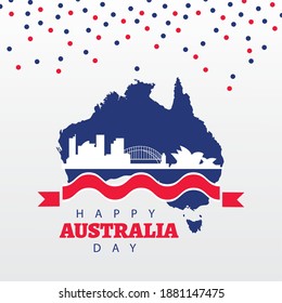 happy australia day lettering with landmarks in map vector illustration design