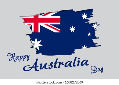 Happy Australia day lettering. Map of Australia with flag. Vector illustration