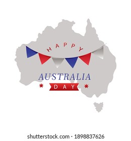 happy australia day lettering with map silhouette and garlands decoration vector illustration design