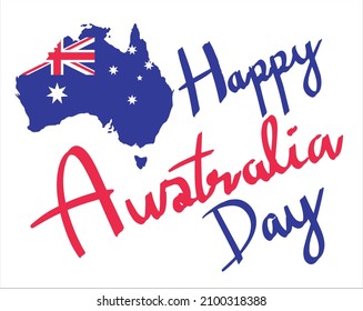 Happy Australia Day Lettering. Australia map with flag. vector illustration.