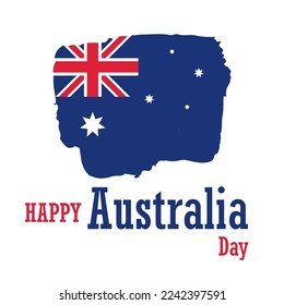 Happy Australia day lettering. Map of Australia with flag. Vector illustration