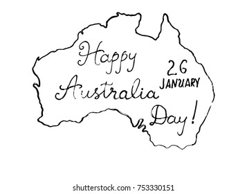 Happy Australia Day lettering. Vector illustration with Australia map.