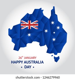 Happy Australia day low poly and Map of Australia with flag. Vector illustration