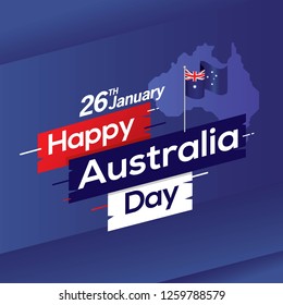 Happy Australia Day with map and flag Australia.  Vector illustration