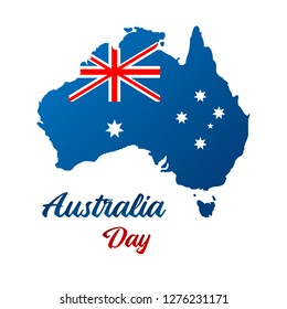 Happy Australia day. Map of Australia with flag. Vector illustration for Greeting card, poster and banner.