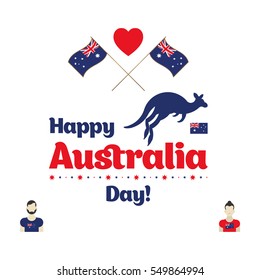 Happy Australia day. Map of Australia with flag and kangaroo. Flat vector illustration.