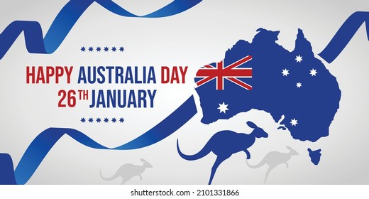 happy australia day with map and kangaroo include ribbon blue. flat background template illistration vector 