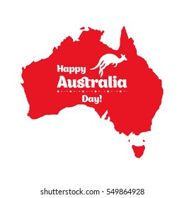 Happy Australia day. Map of Australia with kangaroo. Flat vector illustration.