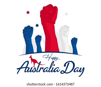 Happy Australia day. Australia national flag on hands. vector illustration