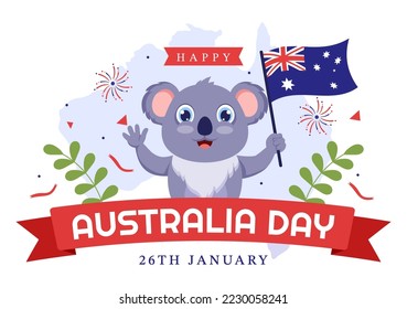 Alles Gute zum Australientag, der jedes Jahr am 26. Januar mit Flaggen und Koalas in Flat Cartoon Hand gezeichnete Vorlage Illustration