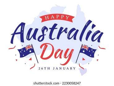 Happy Australia Day Observed Every Year on January 26th with Flags and Map to Diversity of Peoples in Flat Cartoon Hand Drawn Template Illustration