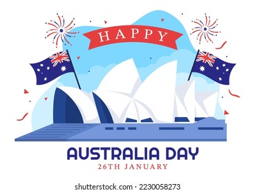 Happy Australia Day Observed Every Year on January 26th with Flags and Map to Diversity of Peoples in Flat Cartoon Hand Drawn Template Illustration