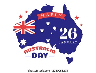 Happy Australia Day Observed Every Year on January 26th with Flags and Map to Diversity of Peoples in Flat Cartoon Hand Drawn Template Illustration