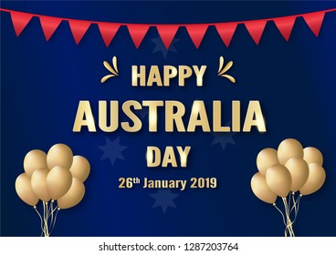 Happy Australia Day on 26 January. Template design for poster, invitation card, banner, advertising, flyer. Vector illustration in paper cut and craft style. 