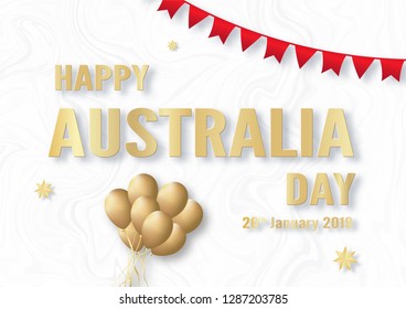 Happy Australia Day on 26 January. Template design for poster, invitation card, banner, advertising, flyer. Vector illustration in paper cut and craft style. 