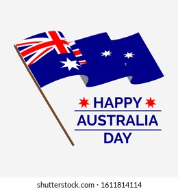 Happy Australia day on 26th of January. Vector illustration for greeting card, banner, poster, label, prints. Australian holiday design with waving flag