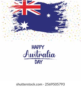 Happy Australia Day poster with australian flag brush strokes background vector illustration.