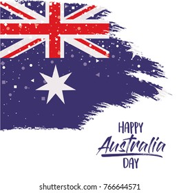 happy australia day poster with australian flag in brush strokes over white background with star