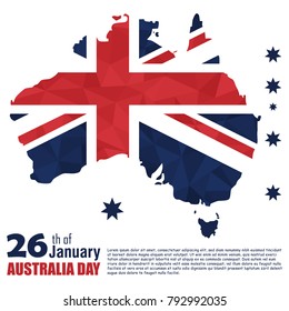 Happy Australia Day poster (banner). Flag of Australia. Map of Australia. Vector illustration.