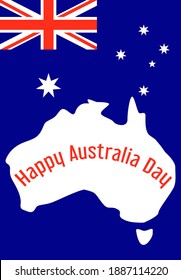 Happy Australia Day poster. Flag and map Australia vector illustration.