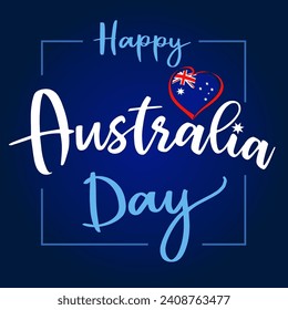 Happy Australia Day square concept. Banner, greeting card, postcard or social media poster template. Creative text and Australian flag heart icon. Love Australia icon idea. Tourist souvenir design