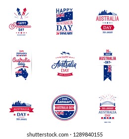 Happy Australia Day typography design collection for banners, greeting cards, gifts etc. 26th of January.  Vector templates set.