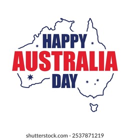 Feliz Dia da Austrália tipografia vetor ilustração em um mapa de arte de linha australiano. Cartão de saudação para 26 de janeiro Austrália dia lettering banner, cartaz, design de modelo.