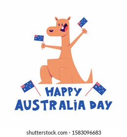 Happy Australia Day vector concept illustration with cute kangaroo characters isolated on a white background.