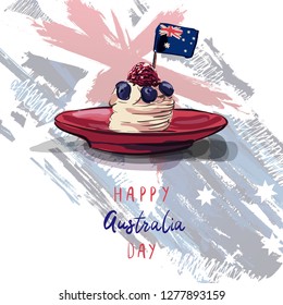 Happy Australia Day Vector illustration. Cupcake with berries